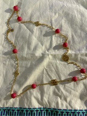 Tory Burch Evie Logo Chain Rosary Pink 40 inch💓